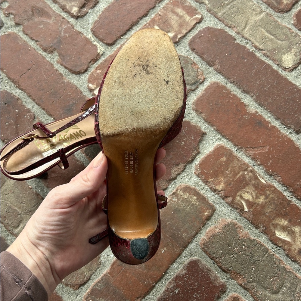 Rare Vintage Salvatore Ferragamo Snakeskin Slingback Peep Toe Heels - Picture 5 of 9
